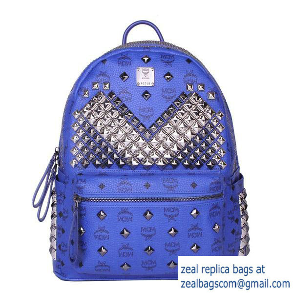 High Quality Replica MCM Medium Stark Front Studs Backpack MC4237 Blue - Click Image to Close